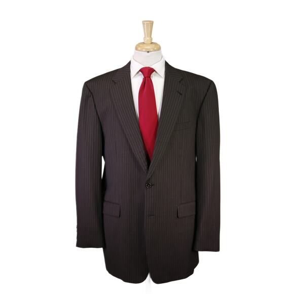 Burberry London Brown Striped 2-Btn Wool Suit Kensington 44L - Picture 1 of 13